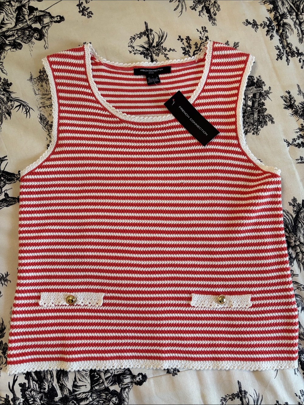 French Connection Sunset Red & White Striped Knit Tank